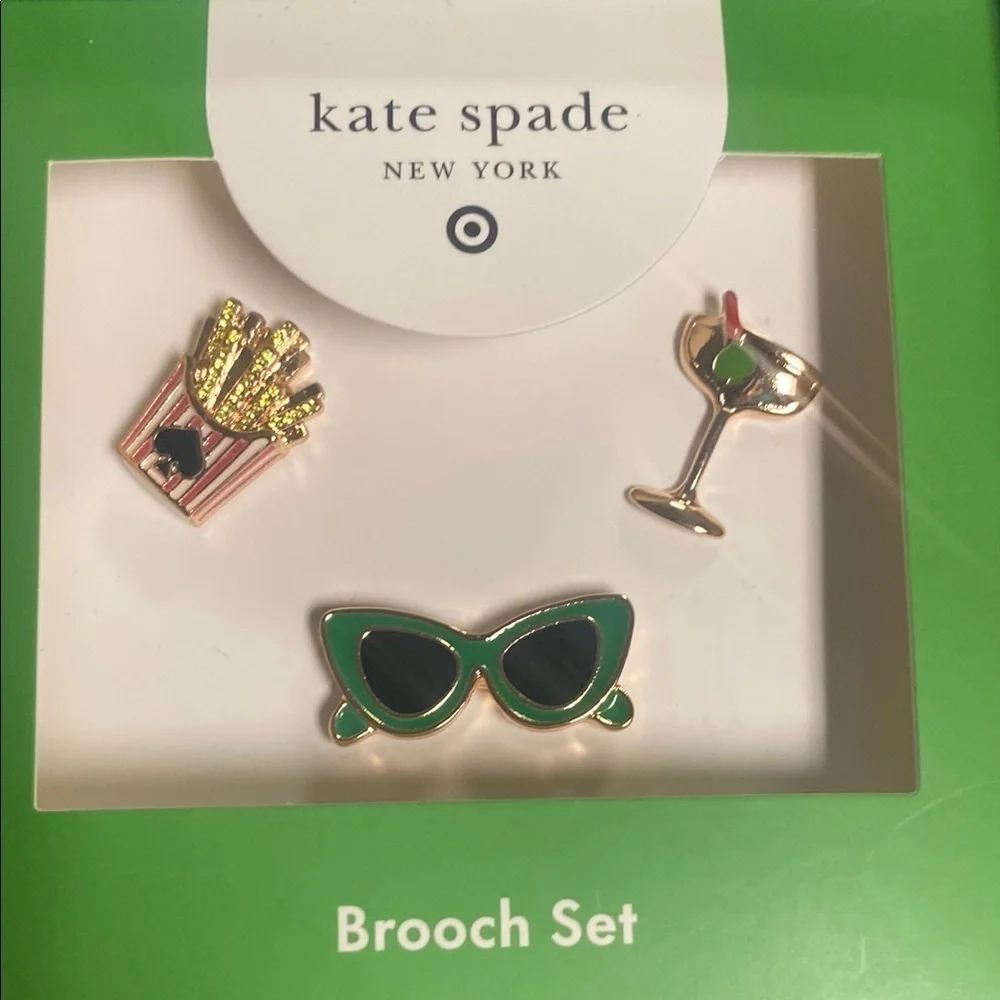 Kate Spade For Target 3 Pin Set Sunglasses, Fries & Martini  Brooch Set